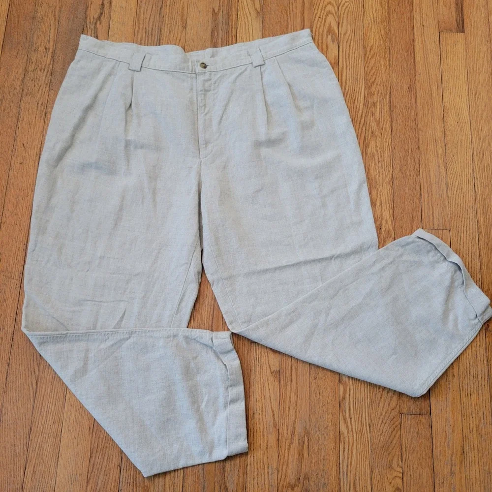 Savane 42x30 Pleated Linen Trousers Tan Cuffed‎ High Rise Summer Breathable